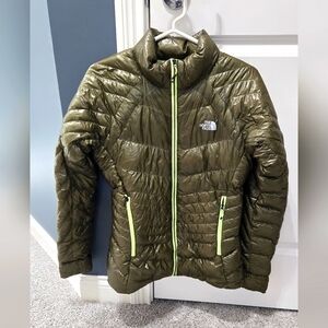 The North Face Summit Series Olive Green Lime Puffer Jacket - Womens Small